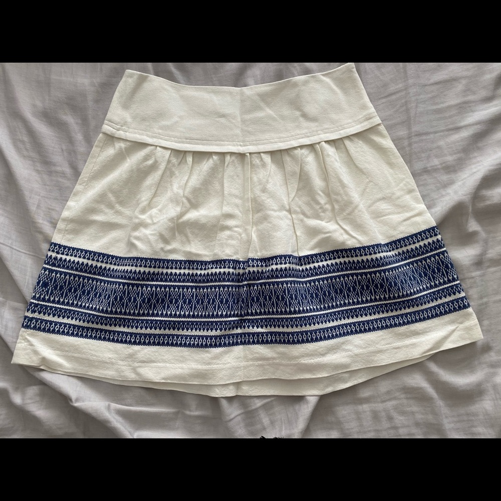 Madewell White Skyline Blue Embroidery Skirt